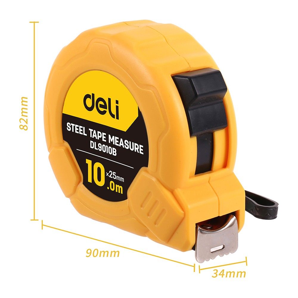 Рулетка Deli DL9010B 10м*25мм, метрическая, ударопрочный корпус