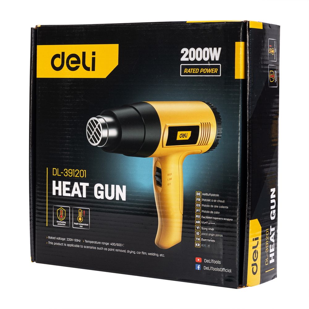 Фен технический Deli DL391201 (2000Вт, рабочая температура 400/600 град.)