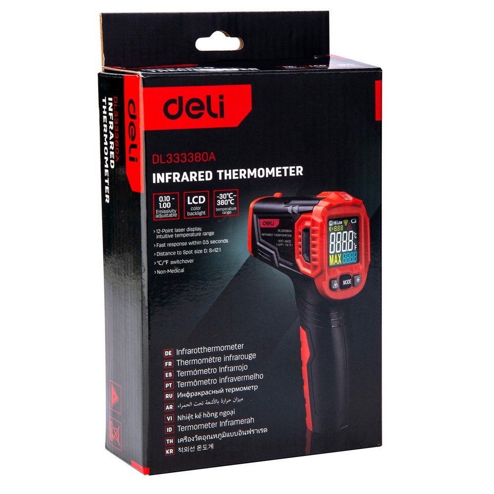 Инфракрасный пирометр (термометр) с цветным дисплеем Deli DL333380A -30…380°C