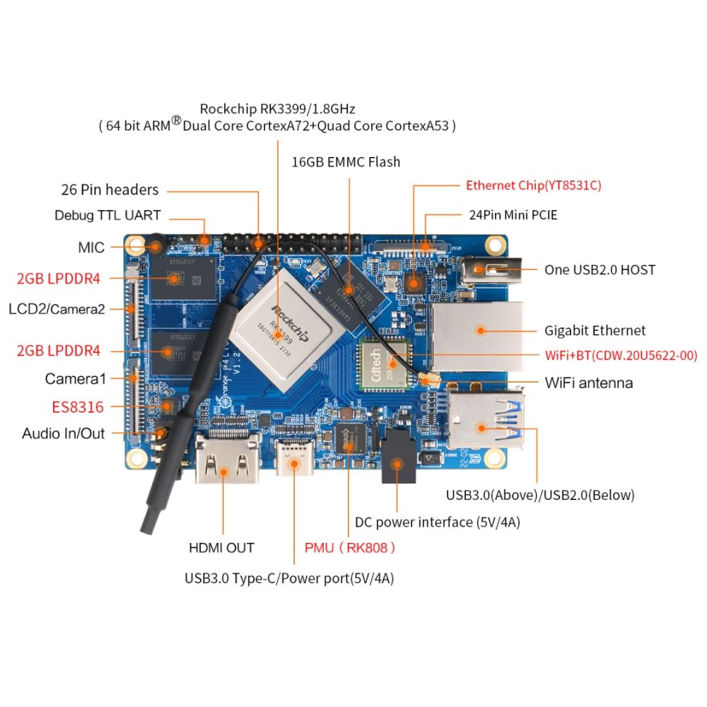 Одноплатный компьютер Orange Pi 4 LTS 4GB 16GB