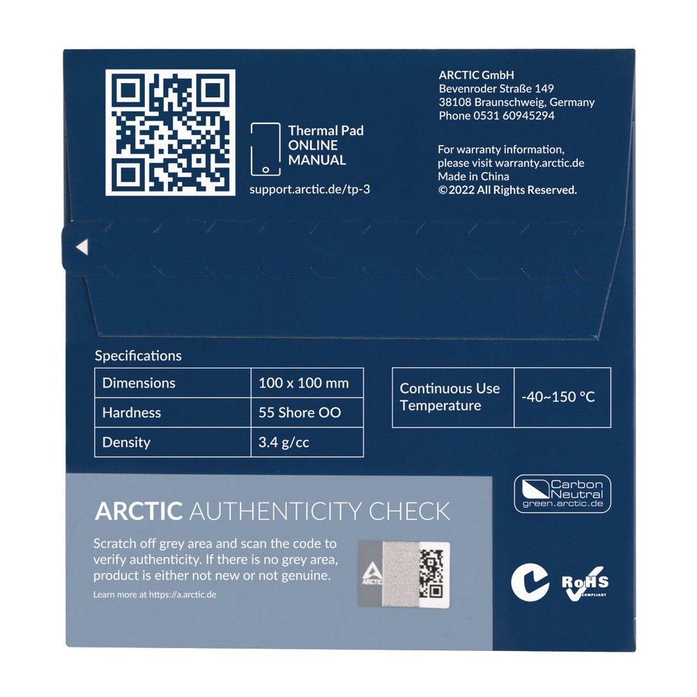 Термопрокладка Arctic Cooling Thermal pad  100x100mm, 1.0mm TP-3 (ACTPD00053A)